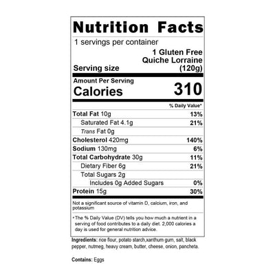 Quiche Lorraine (Box of 12) Nutrition Facts