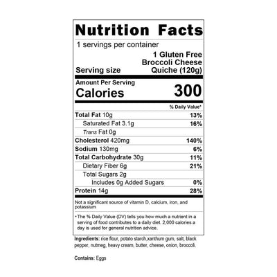 Broccoli Cheese Quiche (Box of 12) Nutrition Facts