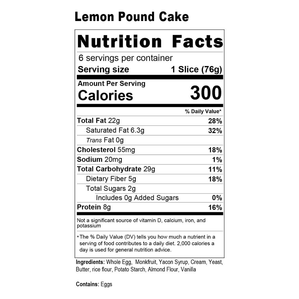 Lemon Pound Cake Nutrition Facts