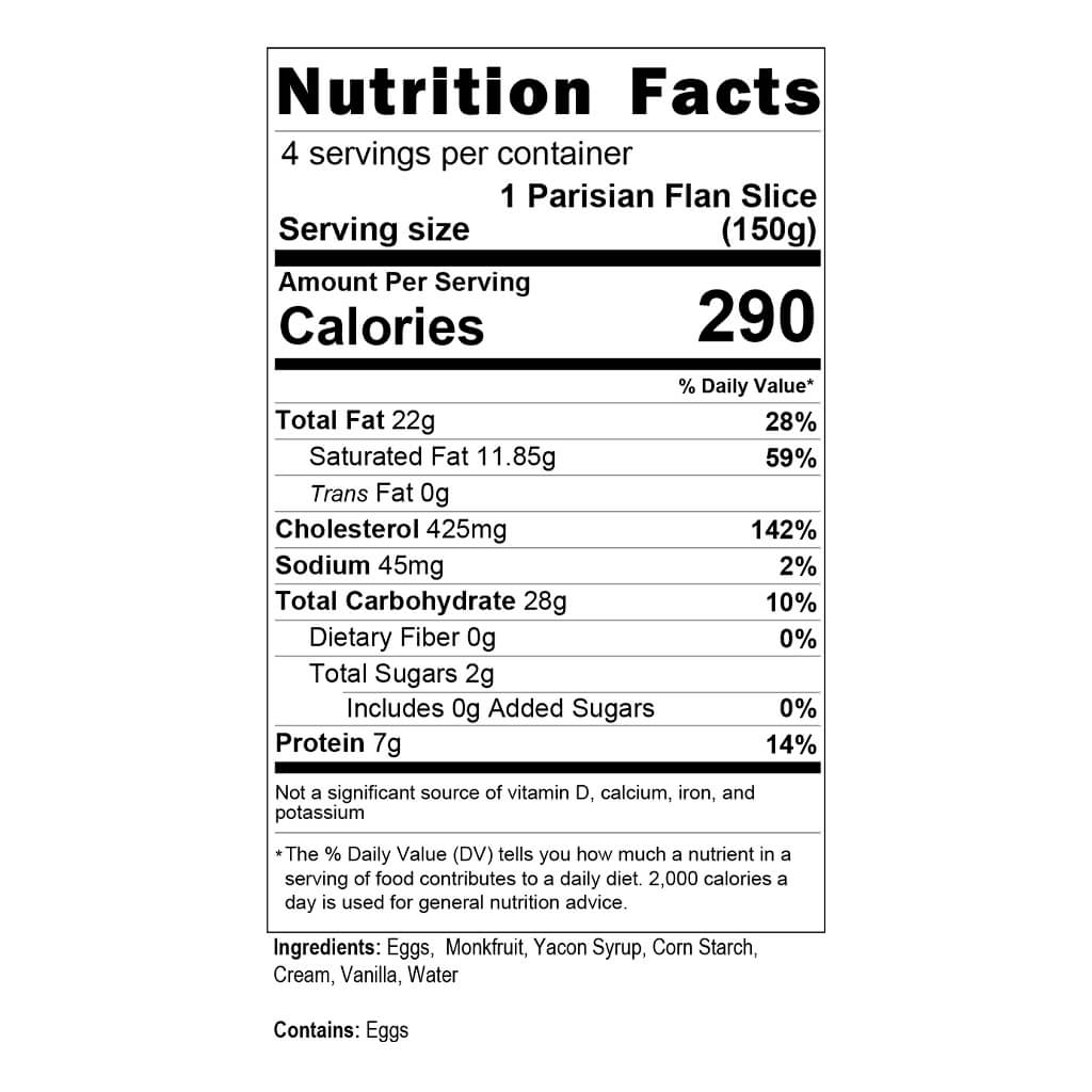 Parisian Flan Nutrition Facts