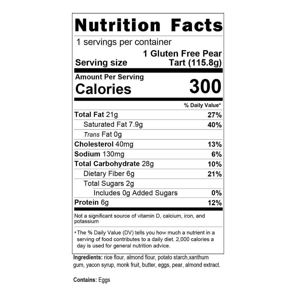 Pear Almond Tart (Box of 12) Nutrition Facts