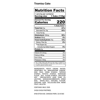 Tiramisu Cake Nutrition Facts