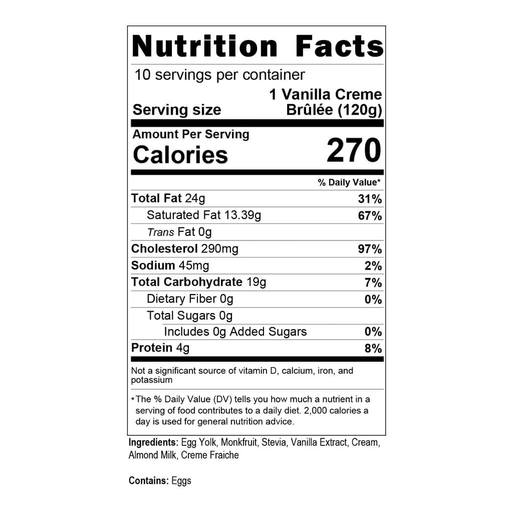 Classic Vanilla Crème Brûlée (Box of 10) Nutrition Facts